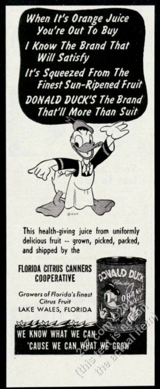 1946 Donald Duck Orange Juice Walt Disney Art Vintage Print Ad