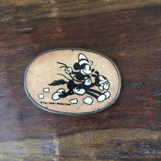 Vintage Walt Disney Cowboy Mickey Mouse Leather And Metal Belt Buckle 3 3/8”long