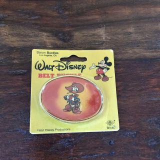 Vintage Walt Disney Cowboy Donald Duck Metal Belt Buckle