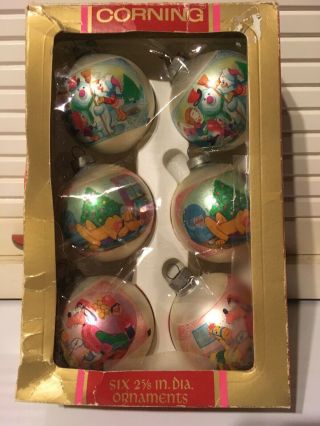 6 Vintage Corning Disney Glass Christmas Ornaments Pluto Goofy Nephews