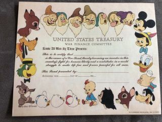 - Reprint - 1944 Wwii Walt Disney United States Treasury War Bond Document