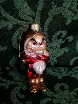Disney Vintage Snow White 7 Dwarfs Grumpy Glass Christmas Ornament