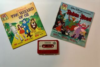 Walt Disney Read Along Book And Cassette Tape Wizard Of Oz & Robin Hood.  Vintage