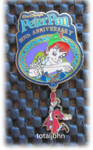 Disney Wdw - Peter Pan 50th Anniversary Captain Hook Dangle Pin