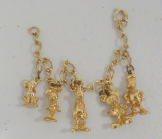 Vintage Walt Disney 7 Charm Bracelet,  Mickey,  Minnie,  Donald Duck,  Goofy,  Pluto