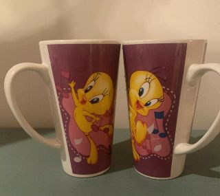 2 1998 Looney Tunes Warner Bros.  Tweety Bird Gibson Tall Coffee Mug Collectible