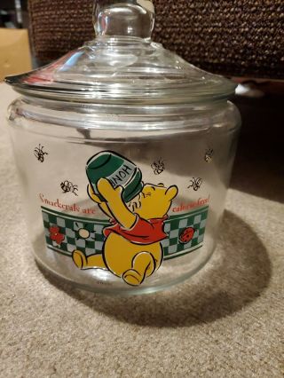 Disney Winnie The Pooh Clear Glass Cookie Jar / Canister With Lid