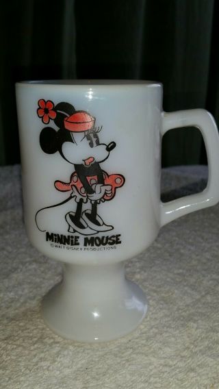 Vintage Walt Disney Productions Minnie Mouse Milk Glass Footed Pedestal Mug Cup