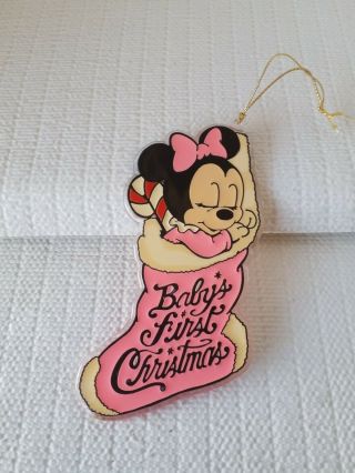 Vintage 1984 Disney Baby’s First Christmas Minnie Mouse Stocking Ornament 4 1/2 "