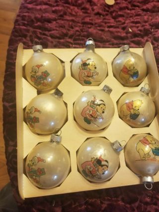 9 Vintage Disney Glass Christmas Ornaments Box Pooh Mickey Donald