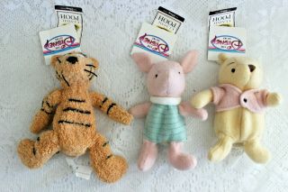 Disney Store Winnie The Pooh,  Tigger And Piglet Mini Bean Bag Stuffed Plush Toy