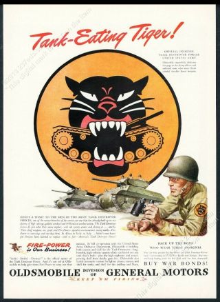 1944 Walt Disney Tank Eating Tiger Art Tank Destroyer Forces Oldsmobile Print Ad