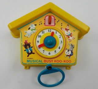 Vintage Disney Winnie The Pooh Musical Busy Koo - Koo Clock Baby Crib Toy 1970s