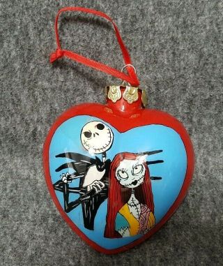 Jack And Sally Nightmare Before Christmas Ornament Glass Heart Love