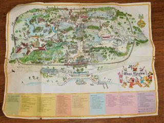Vintage 1970’s Walt Disney World Magic Kingdom Large Poster Wall Map 39 " X 31 "