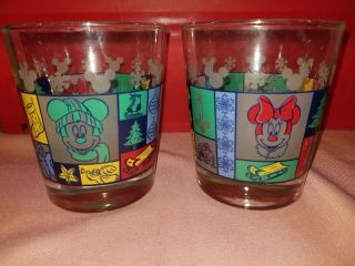 Set Of 2 Anchor Hocking Disney Mickey Minnie Mouse Christmas Drinking Glasses