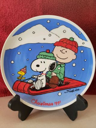 Vintage 1991 Peanuts Snoopy Woodstock Willitts Christmas Plate