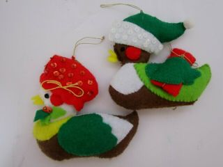 2 Vintage Handmade Felt Christmas Ornaments Ducks.  4 ".  Material Plush.