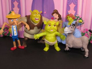 5 Custom Disney Ornaments - Shrek,  Fiona,  Baby Shrek,  Pinocchio & Donkey