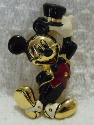 Disney Vintage Napier 2 " Brooch Pin Mickey Mouse Gold Red Black Tuxedo & Top Hat