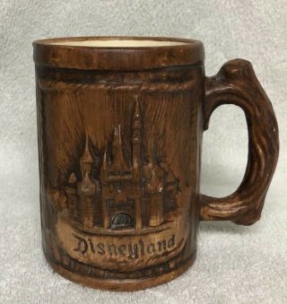 Walt Disney Disneyland Park Coffee Mug Cup Magic Kingdom Faux Wood Vintage