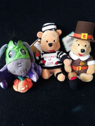 Halloween & Thanksgiving Winnie The Pooh & Eeyore Set 3 Plush Beanies 8 "