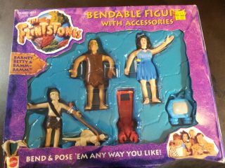 1993 Mattel The Flintstones Barney Betty Bamm - Bamm Bendable Figures