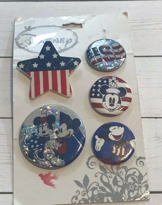 Disney Mickey Mouse Usa American Flag Pins Patriotic Button Set