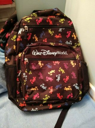 Walt Disney World Park Authentic Backpack Black W/ Many Colored Mickey Mouse