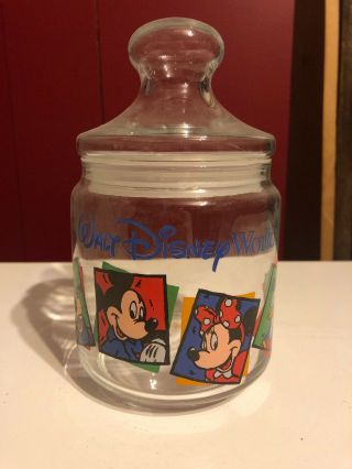 Walt Disney World 90s Mickey Minnie Mouse Goofy Donald Cookie Jar Candy Glass