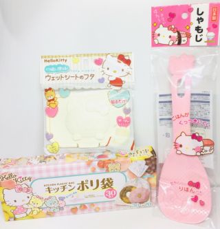 Hello Kitty Rice Spatula & Baby Wipe Lid Kitchen Plastic Bags 30x Made In Japan