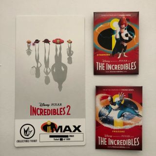 Disney Pixar The Incredibles Imax Ticket & Button/ Pins 3 Set Frozone & Syndrome