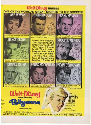 1960 Walt Disney Pollyanna Hayley Mills Jane Wyman Karl Malden Print Ad