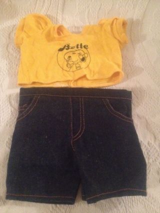 Vintage Snoopy Yellow Shirt Jeans Outfit For 18 " Stuffed Doll Pants Shirt