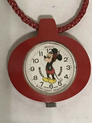 Vtg Mickey Mouse Watch Swiss Bradley Walt Disney Pro Necklace Pocket Chain