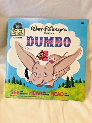 1977 Walt Disney Dumbo 24 Page Book And 33 1/3 Record 324