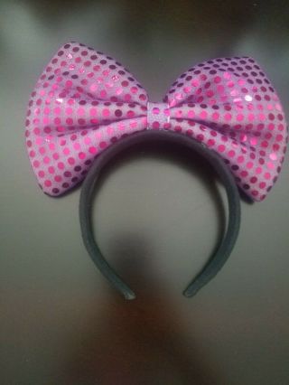 Disney Parks Minnie Mouse Sequin Ears Puple Pink Black Bow Headband Lights Up