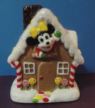 Vintage Ceramic Disney Minnie Mouse W/ Gingerbread House Music Box