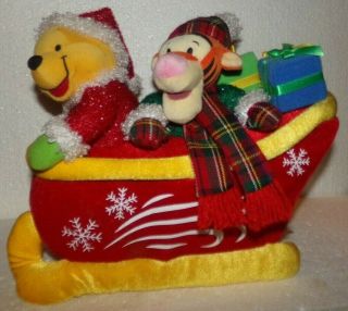 Disney Winnie The Pooh & Tigger Christmas Plush Dual Singing Animated In Sleigh