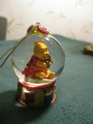 Disney Winnie The Pooh And Teddy Bear Snow Globe Christmas Ornament 2 1/2 " Tall