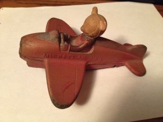 1920s Rubber Mickey Mouse Airplane Pilot Toy Disney Air Mail Heavy Rubber