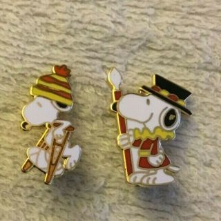 2 Snoopy Metal Hat / Lapel Pins Peanuts Brooch Style Pin