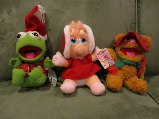 1988 Mcdonalds Muppet Babies Christmas Miss Piggy,  Kermit And Fozzie Plush Tags