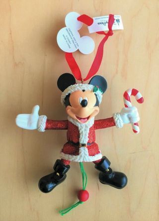 Disney Parks Santa Mickey Mouse Pull String Marionette Puppet Christmas Ornament