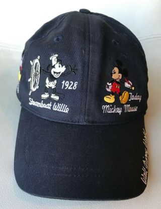 Walt Disney Thru The Years Mickey Mouse Steamboat Willie Navy Blue Adult