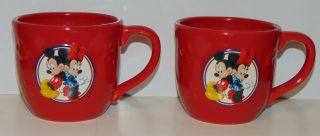 Hallmark Mickey Minnie Mouse Red Coffee Mug 3d Raised Designs Set Of 2