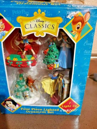 Enesco Classic Disney 4 Piece Christmas Ornaments.  Pinocchio,  Cinderella Bambi