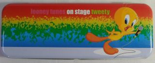 Warner Bros 2003 Looney Tunes Tweety Bird On Stage 8  Tin Pencil Case Box