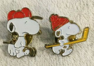 2 Snoopy Metal Hat / Lapel Pins Peanuts Sports