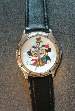 Disney Cast Member Holiday Celebration Watch 1997; Mickey & Minnie W/snowman